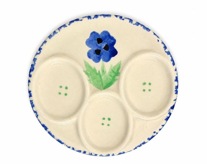 Mini Deviled Egg Tray Ceramic Hand Painted Spongeware Flowers Vintage Cottage Granny Core Farmhouse 3 egg Holder