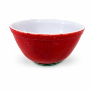 Bol mezclador Pyrex apilable, colores primarios rojo 402, tamaño 1.5 cuartos, EE. UU. K79. Utensilios de cocina vintage de mediados de siglo.