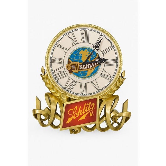 ヴィンテージ　シュリッツビール　照明付き時計　ウォールマウント Wall Mounted Clock Schlitz Beer 1977gold Display Sign Back Lit