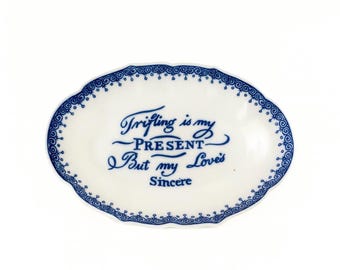 Trinket Ring Dish | Mottahedeh Williamsburg Blue & White Trifling is My Present Sentiment Tray