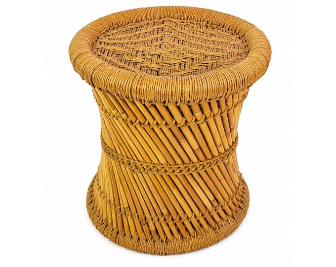 End Side Table Stool Eco-Friendly Handmade Sarkanda Cane Pencil Reed Jute Rope Muddha Outdoor/Indoor Vintage Home Decor