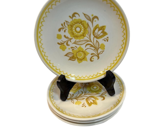Royal China Cavalier Ironstone |  Jubilee Pattern | Set 4 Bread and Butter Plates | Stoneware Yellow Daffodils Floral | Granny Cottage Core
