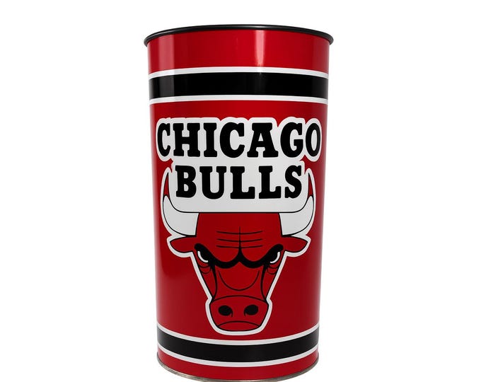 Metal Trash Can Waste Basket Chicago Bulls | P&K Product Vintage 1989 | Sports Memorabilia Collector Items | Man Cave Basketball Nostalgia