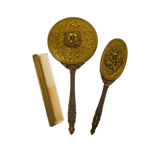 Vanity Set Globe 24K Gold Plated Hollywood Regency Boudoir  display picture 1