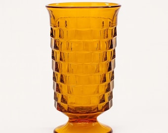 Cooler Water Ice Tea Drinking Glass | Indiana Glassware Amber orange Whitehall Cubist Pattern 14 oz. | Drinkware Barware Mid Century Vintage