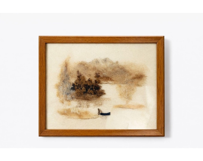 Framed Wall Decor Felted Abstract Vintage Natural Wool New Zealand Artist Olive Small Burnett Place Lake Tekaop Home Decor Wood Frame