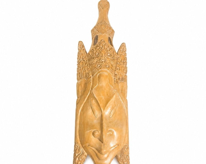 Ethnic Figural Large Bali Mask Teak Wood Sculpture Hand Carved Wooden Wall Art Indonesia Balinese TribalHome Decor Decorative Accents