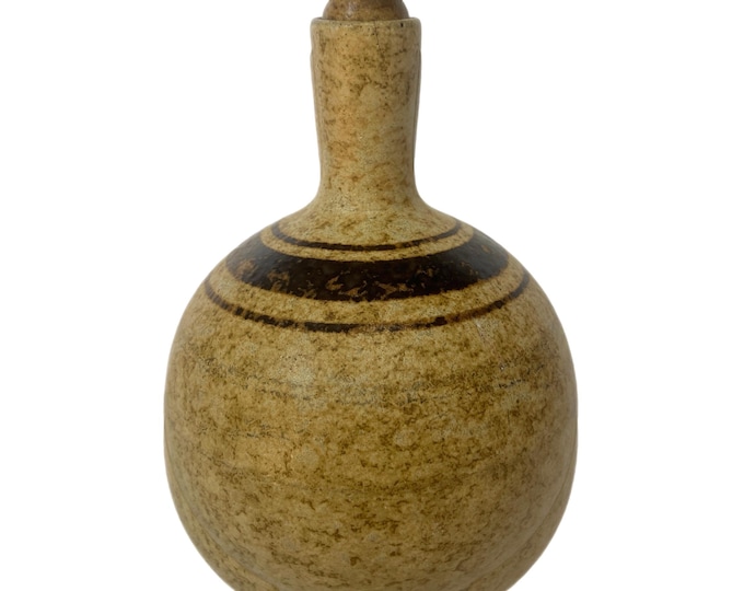 Vintage | Mid century MCM | Robert Maxwell Studio Ceramic Pottery|  Sake Bottle Decanter Vase | Stopper | Earth Tones Brown Cream | Barware
