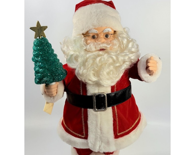 Animated Santa Claus | Teclo Motionette Glitter Tree Red Velvet Suit Electric Plug-In Holiday Decoration Vintage Christmas Decor Nostaligia