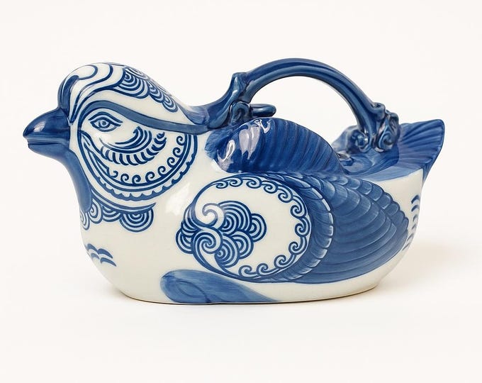 Mandarin Duck Teapot Wine Pot | Qing Dynasty JiaQing | Oriental Blue and White Chinoiserie Porcelain | Home Decor Decorative Accents