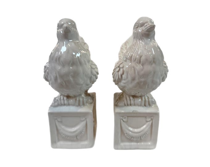 Bids on Stand | Porcelain Ceramic | White Ironstone | Pair Set 2 | Decorative Accents | Nancy Myers Grand Millennial Home Decor Cottage Core