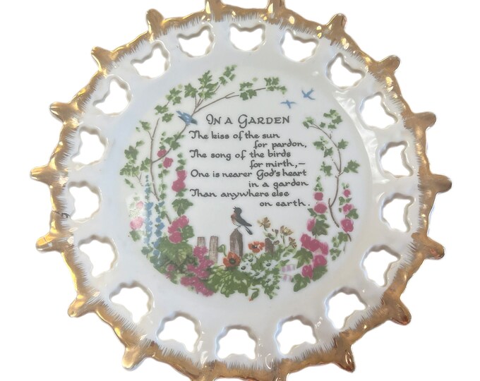 In A Garden Plate with Gold Trim | Wall Decor | Flowers Birds | Porcelain Japan