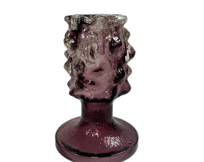 Hand BlownModernist glass candle holder Kaj Blomqvist Finnish brutalist purple candlestick  Humppila Kumela Käpy Natura Scandinavian Vintage
