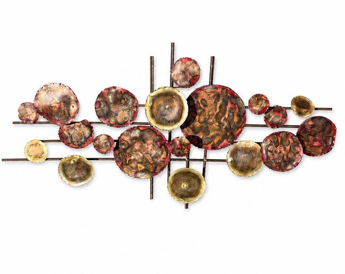 Wall Sculpture Art Brustalist Metal Copper Brass Mid Century Curtis Jere Style Vintage Home Decor Decorative Unique