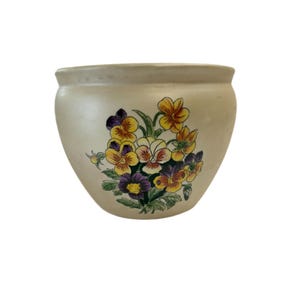 Chinoiserie Ceramic Porcelain Jardiniere Cachepot Planter Pot Flowers Succulents | Home Decor Decorative Accents | Pansy Violet Viola Design