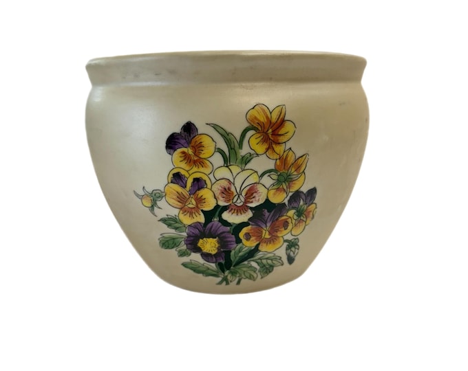 Chinoiserie Ceramic Porcelain Jardiniere Cachepot Planter Pot Flowers Succulents | Home Decor Decorative Accents | Pansy Violet Viola Design