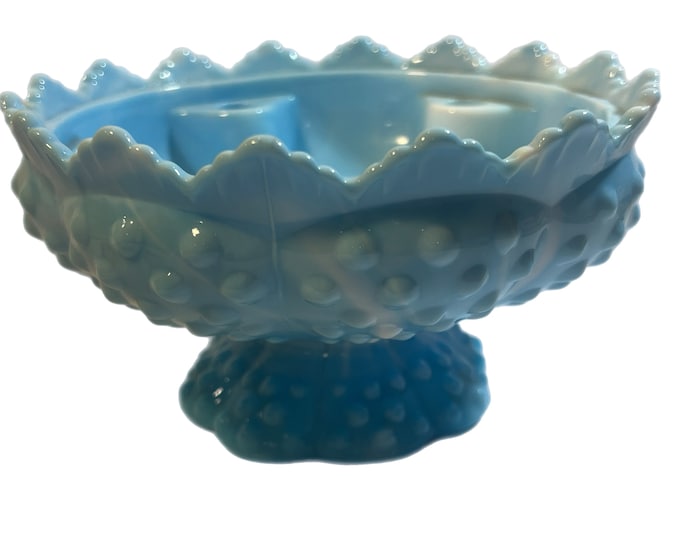 Vintage Fenton Blue White Slag Glass Hobnail Candle Holder Bowl Patent Pending