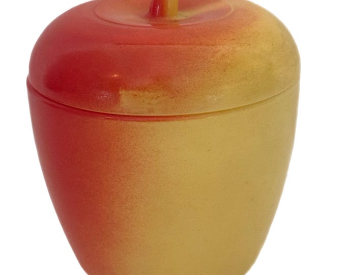 Vintage Hazel Atlas Red & Yellow Milk Glass Apple Sugar Bowl Jam Jelly Jar | Reto Kitchenware | Cottage core Granny core | Kitchen storage