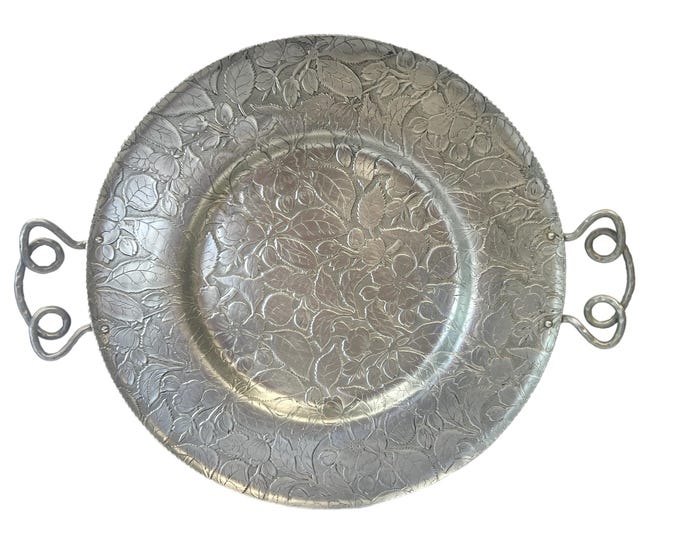 Vintage Platter Tray | Keystone Ware Paisley Forged Handle | Aluminum |  MCM Mid Century | Floral Flowers | Serving Decor Hostess | Silver