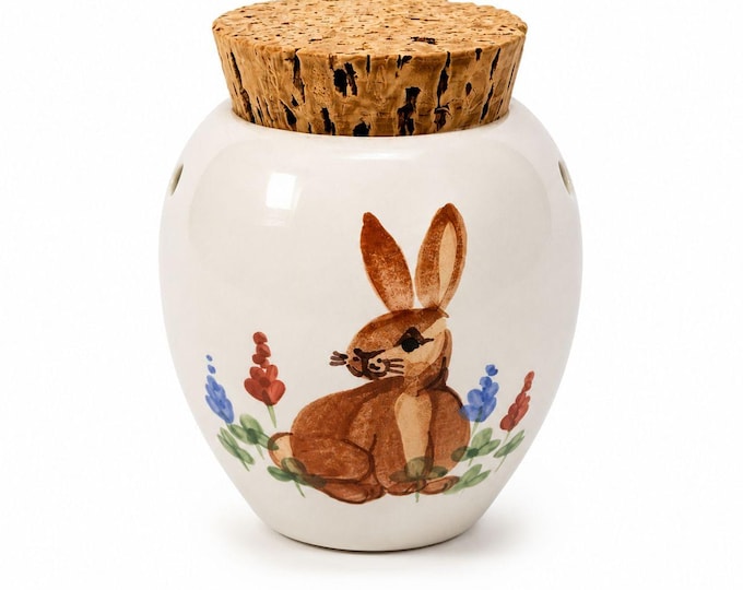 Emerson Creek Pottery Pot Porrie Jar with Cork Top Bunny Flowers Studio Pottery