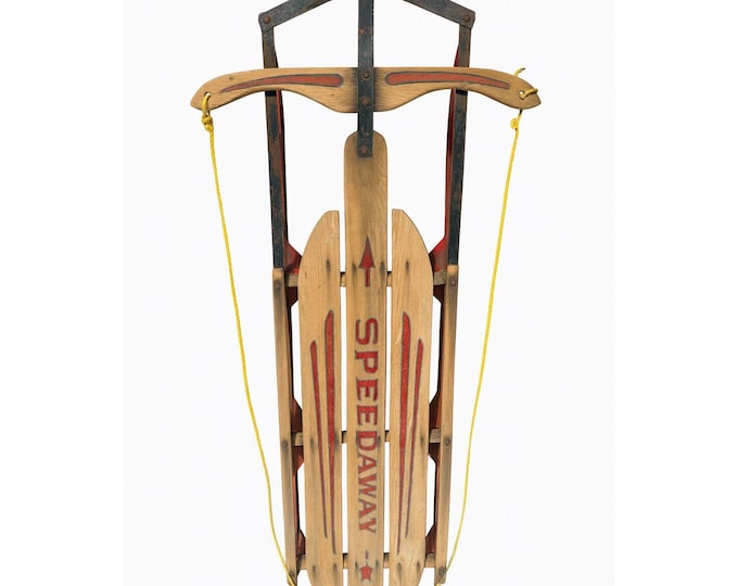 Downhill Snow Sled Rail Tobbggan Vintage Paris Mfg Speedway Model 848 53" Downhill Snow Sled Rail Red Steel Runner Rustic Winter Home Decor