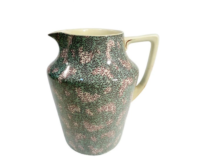 Floral Transferware English Large Ceramic Pitcher | Art Deco William Morris style Design | Vintage RD 805609 York England