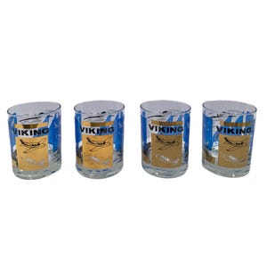 Vintage | Set 4 | Viking Bellanca | Airplane Airlines | Drinkware Barware Low Ball Glasses | Plane Enthusiast | Gifts For Him | Memorabilia