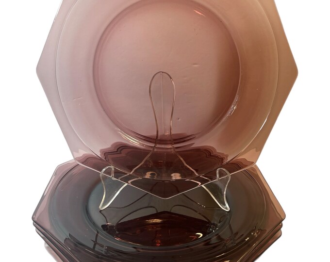 Hazel Atlas - Moroccan Amethyst - Purple Glass Plates - Set of 4 - Octagonal Plate - Salad - Dinner
