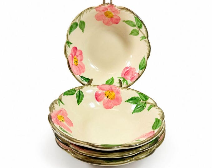 Stoneware Coupe Cereal Bowls Franciscan Desert Rose  Made In California USA Set 4 1972-1977 Replacement China Vintage Classic Earthenware
