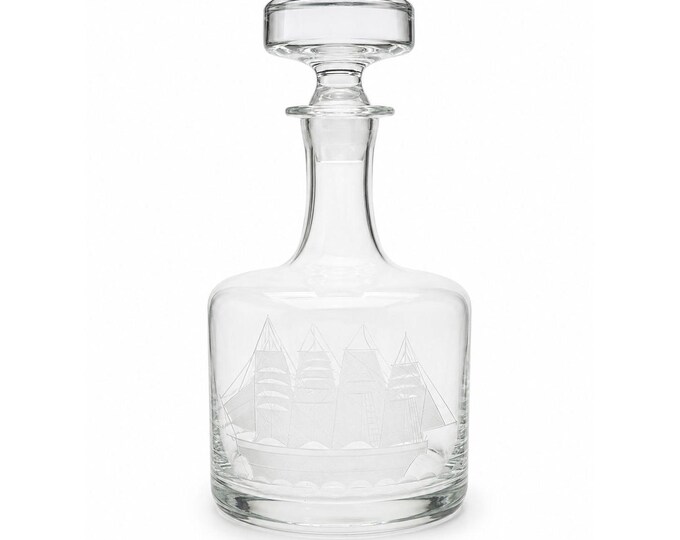 Decanter Toscany Etched Frosted Clipper Ship Mancave Barware Crystal Clipper Vintage Replacement Glassware Barware Nautical