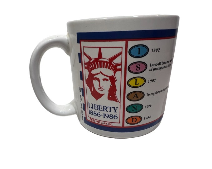 Vintage 1985 Horn Abbott LTD Trivial Pursuit Game Coffee Mug Statue Liberty Ellis Island