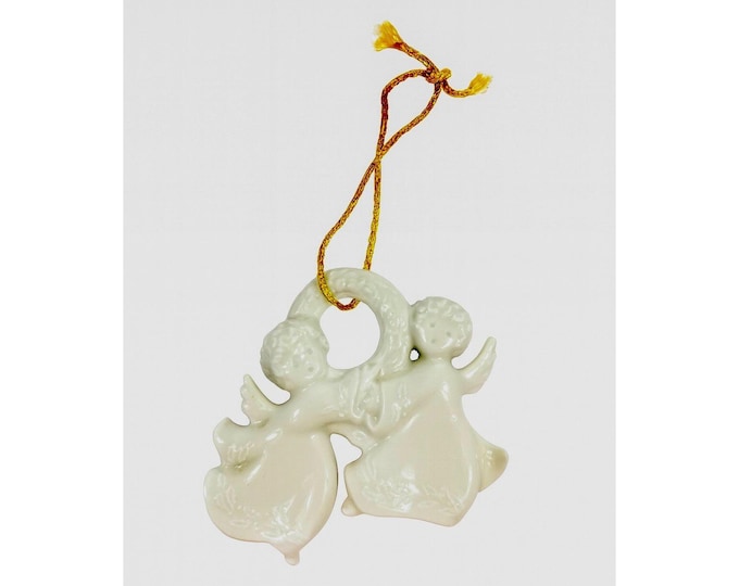 Christmas Tree Ornament Caroling Wreath Haviland Limoges Signed France 1986 Artist SIgned Vintage Porcleain Holiday Seasonal White