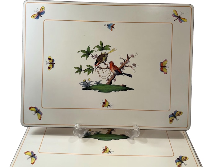 Vintage | Pimpernel Herend Rothschild | Set 4 Cork-Backed Placemat |  Birds Botanical Butterflies Wall | Table Decor |  Made in England