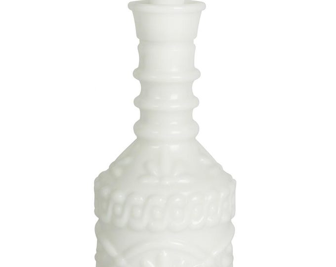Liquor Decanter Bottle White Milk Glass | Jim Beam Five | Vintage Barware English Cottage Decor French Country Farmhouse Decorative Accents