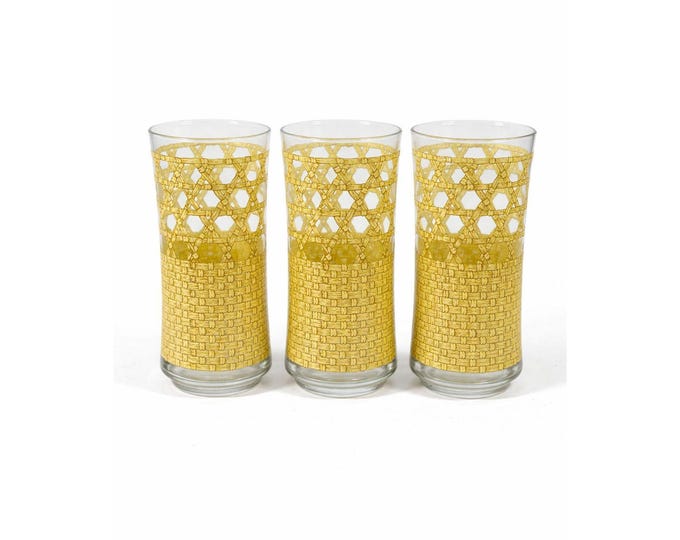 Drinking Ice Tea Water Glasses Set 3 Libbey Woven Cane Rattan Bamboo Vintage Retro Glass Tumblers Coastal Grandma Replacement Glassware