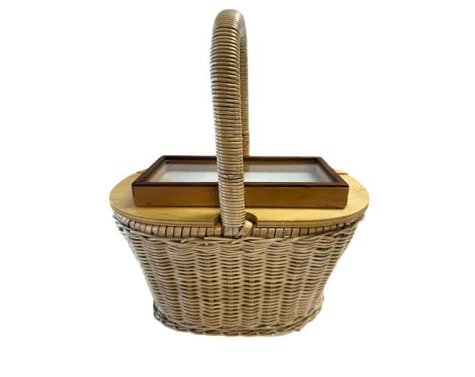 Wicker Woven Purse Handled Basket | Diorama of Christiansted Harbor St Croix 1830 | Souvenir Collectible | Soldier War Battle Scene