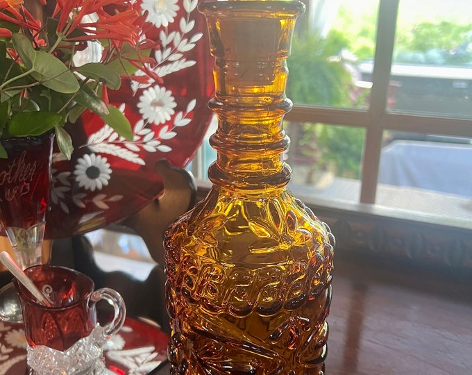 Vintage-1967 Amber Glass Jim Beam Whiskey Decanter Glass Stopper