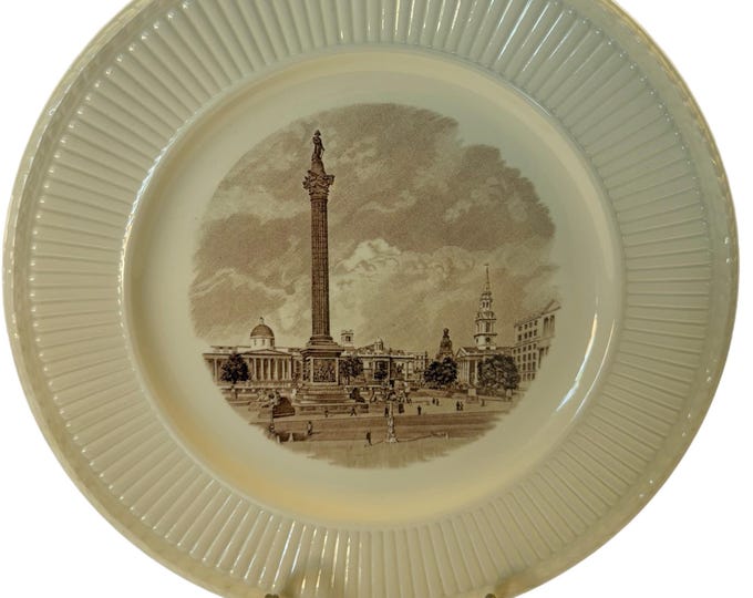 Vintage | Cream Brown Transferware | Wedgwood Historical Old London Views (Edme) Trafalgar Square Dinner Plate | 1941 |  Made in England