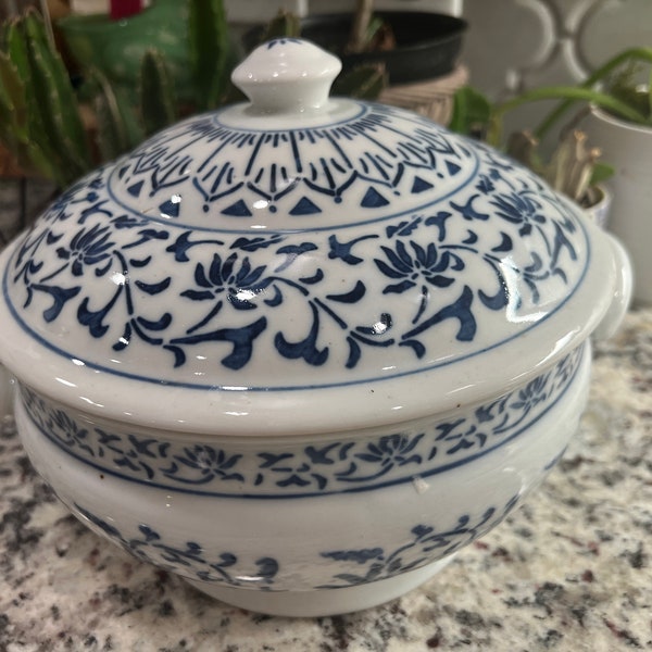 Grand Millenial Traditionell | Chinoiserie | Blau und Weiß | Deckel | Reis | Gemüseheber