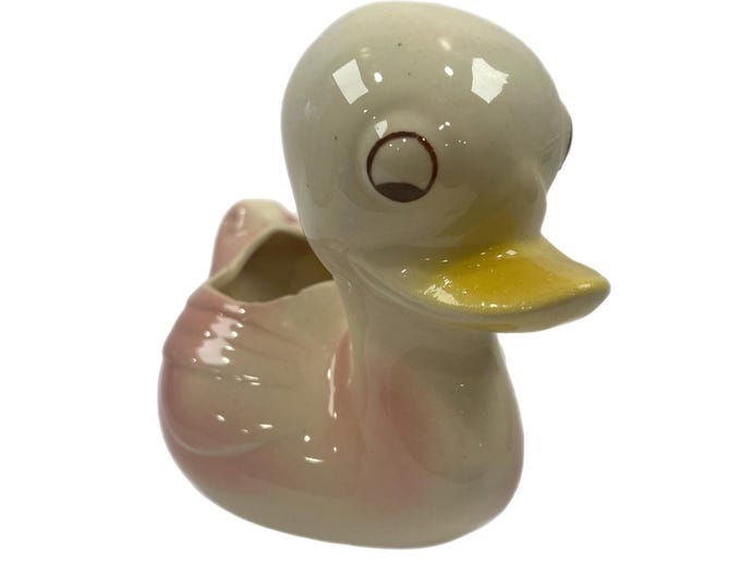 Duckling Planter Pink Baby Duck Yellow Bill Big Brown Eyes, unmarked USA Pottery Likely Shawnee Pottery vintage 1940's to 50's Adorable