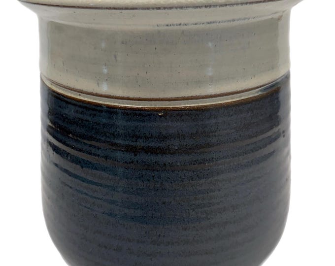 Jonathan Woodward Art Studio Pottery Glazed Signed | Navy Blue Planter Kitchen Caddy Canister | Farmhouse Cottage Core Granny Core