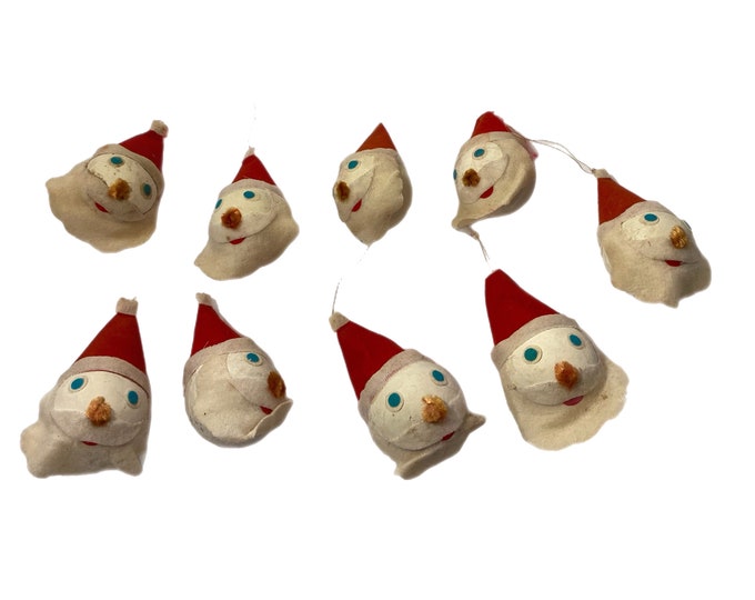 Christmas Tree Ornaments Mid Century Santa Japan | Set 9 | Japanese Paper Mache | Holiday Seasonal Home Decor Decorations | Kitschy Retro