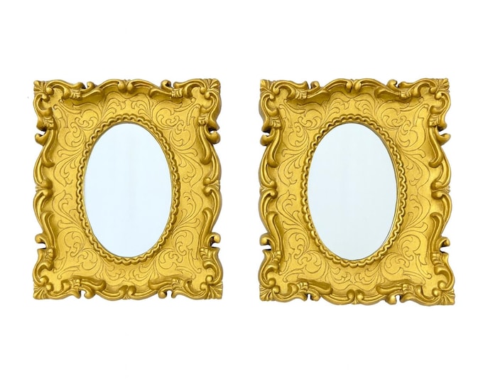 Pair Oval Mirrors Gold Gilt Ornate | Homco Resin Ornate Vintage Hollywood Regency French  | Wall Decor Decorative Accents | Gallery Wall