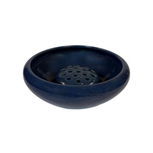 Flower Vase Bowl with Frog  | Low Bowl Ikebana Royal Blue | Vintage Ceramic Pottery Planter | Decorative Home Decor | Floral Arrangement