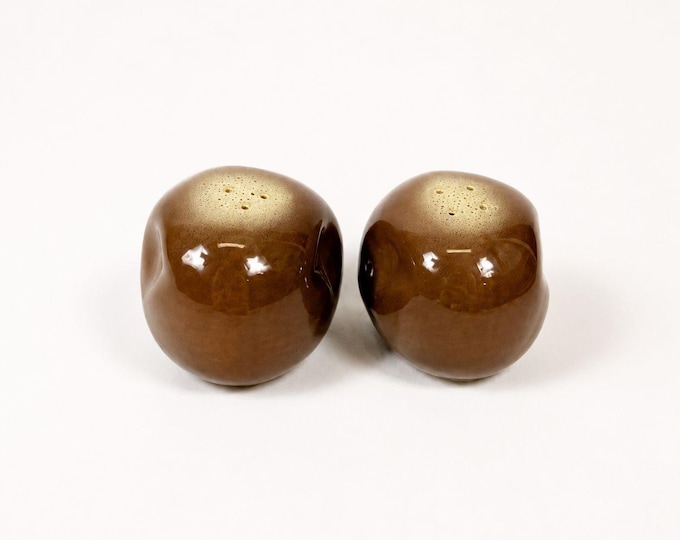 Salt Pepper Shakers Tamac Pottery Frosty Fudge Brown Perry Oklahoma Mid Century 1950s abstract  biomorphic Kitchen Decor Replacement China