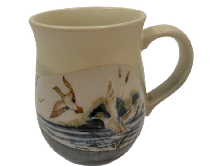 Vintage | Otagiri Tankard | Coffee Tea Mug Cup | Japan Handpainted Tall Birds Ducks Cattails  | Grandpa Core Hunting Scene Decor Kitchen