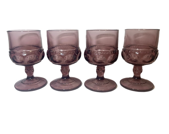 Vintage | Set 4 | Indiana Kings Crown Amethyst Wine Juice Glasses Purple Tiffin Plum Purple