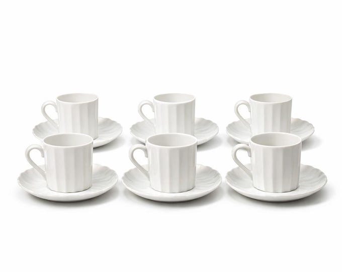 Demitasse coffee cups mugs saucers Set 6 Espresso Turkish Coffee Bone China White Replacement China Hostess Serving Vintage Fluted Half