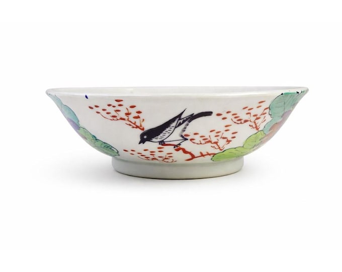 Hand Painted Famille Rose Porcelain Bowl Catch all Chinese Qing Dynasty Floral Birds Flowers Antique Vintage Oriental Chinosiere