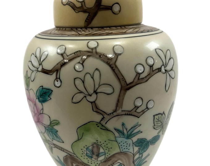 Ginger Jar Temple Blossoming Indian Tree |  Heygill Imports | Vintage Chinoiserie Asian Home Shelf Decor Decorative Accents